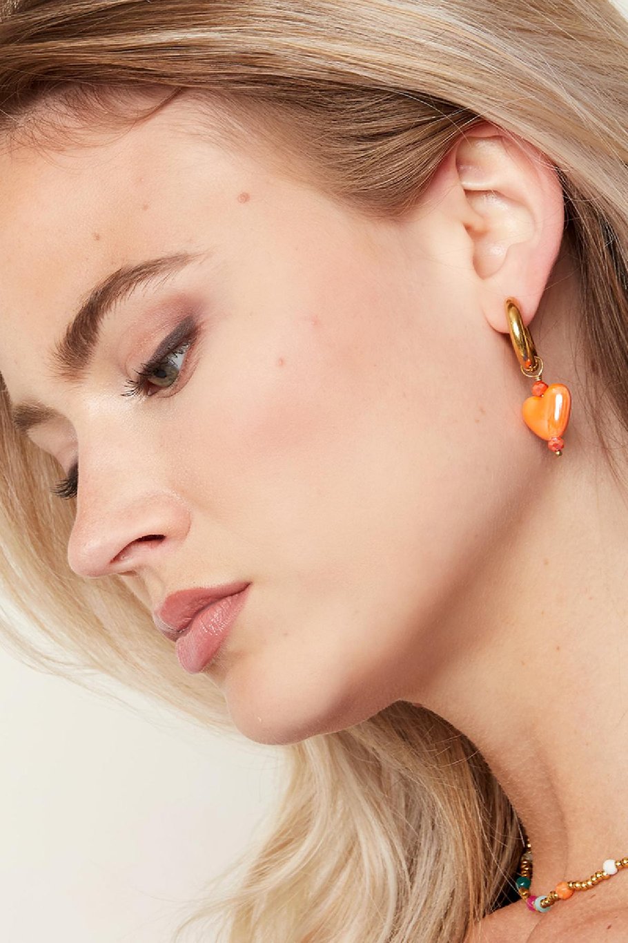 Bunte Herzohrringe - #sumemrgirls-Kollektion Orange & Goldfarbe Edelstahl h5Bild3